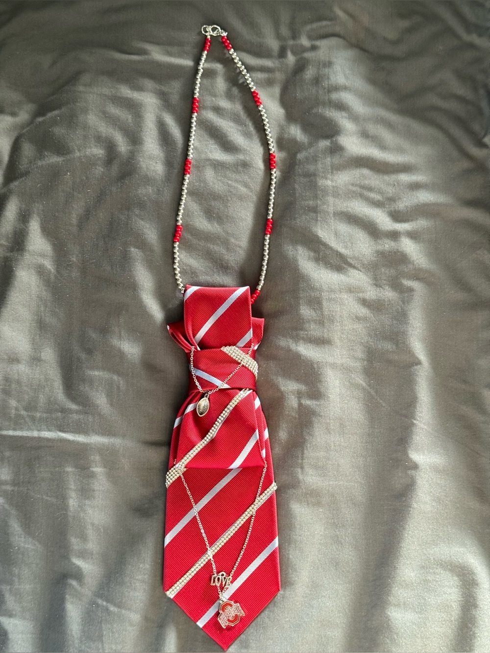 Buckeye Love Ohio State Hand-Embellished Silk Tie Necklace